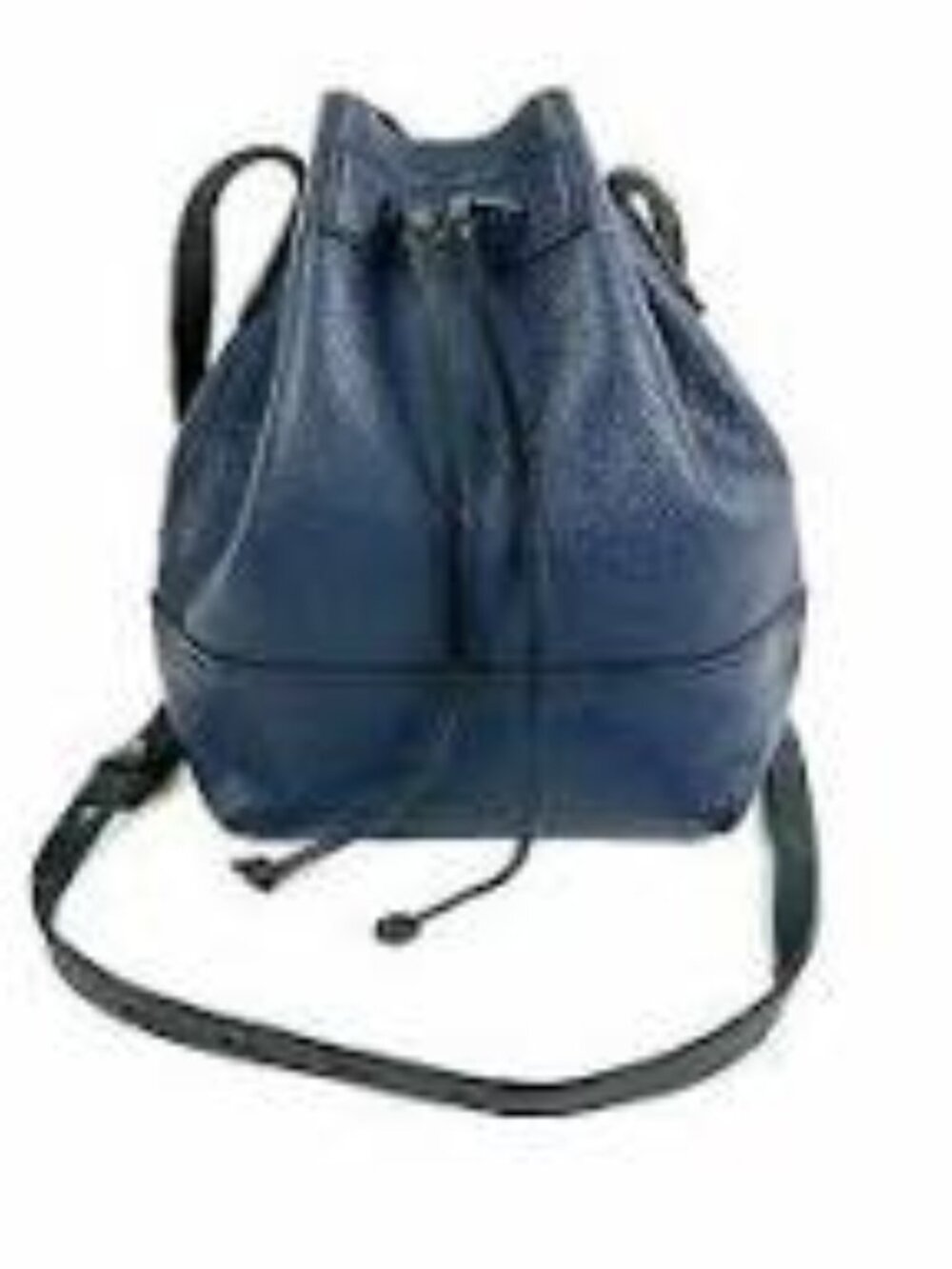 J Crew Leather Drawstring Boho Bucket Shoulder Bag in Navy Blue